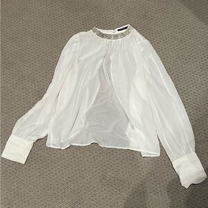 Elegant White Blouse with Beaded Collar